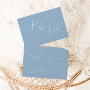 Cartão Postal De Convite Script Whimsical Dusty Blue Salvar Data