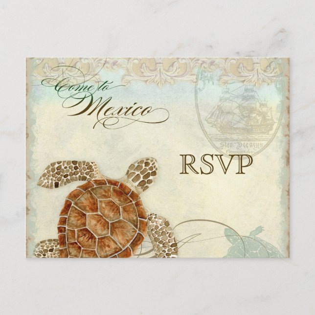 Cartão Postal De Convite Sea Turtle Modern Coaster Ocean Beach Swirls Estil (Frente)