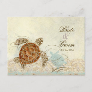 Cartão Postal De Convite Sea Turtle Modern Coaster Ocean Beach Swirls Estil