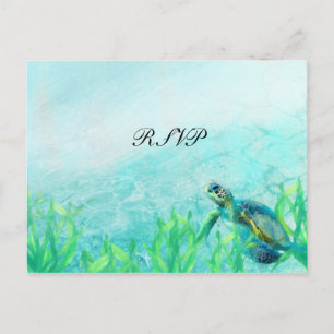 Cartão Postal De Convite Sea Turtle Ocean Beach Art Elegante Weding RSVP