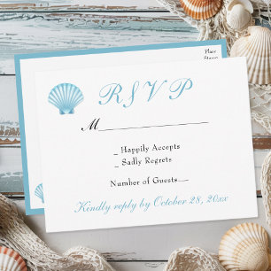 Cartão Postal De Convite Seashell Coastal Romântico Casamento de Verão RSVP