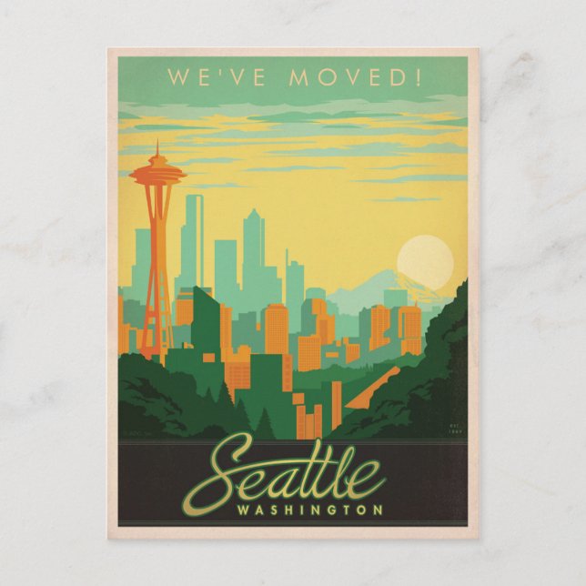 Cartão Postal De Convite Seattle, WA | Nós nos movemos (Frente)