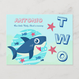 Cartão Postal De Convite Segundo aniversário adorável tubarãozinho bebê sob