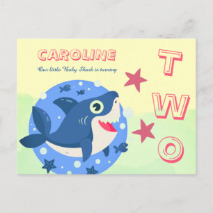 Cartão Postal De Convite Segundo aniversário adorável tubarãozinho oceano a