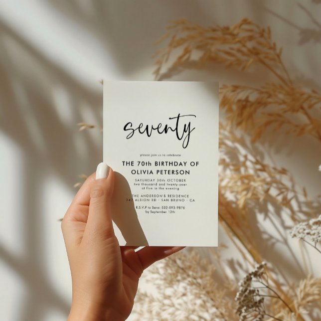 Cartão Postal De Convite Setenta e moderna 70, Festa de aniversário preto e (Criador carregado)