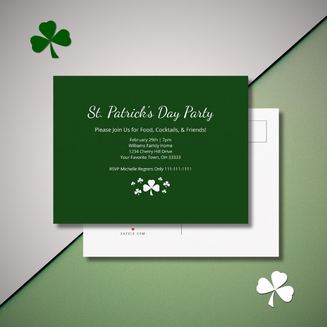 Cartão Postal De Convite Shamrocks St. Patrick's Day Party Lucky Green (Criador carregado)