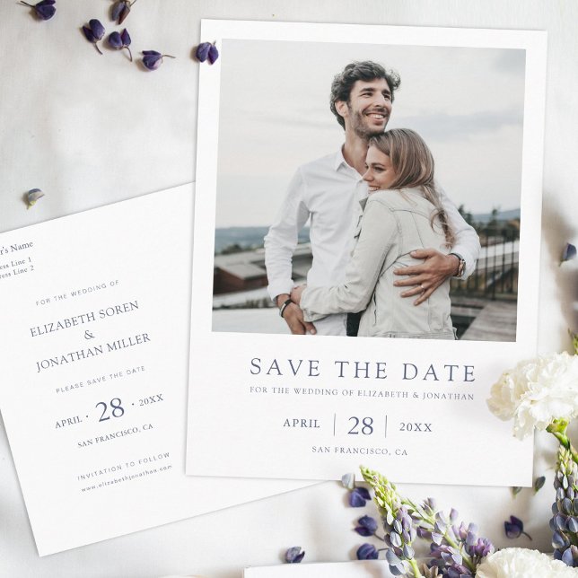 Cartão Postal De Convite Simple Elegant Modern Photo Wedding Save the Date  (Criador carregado)