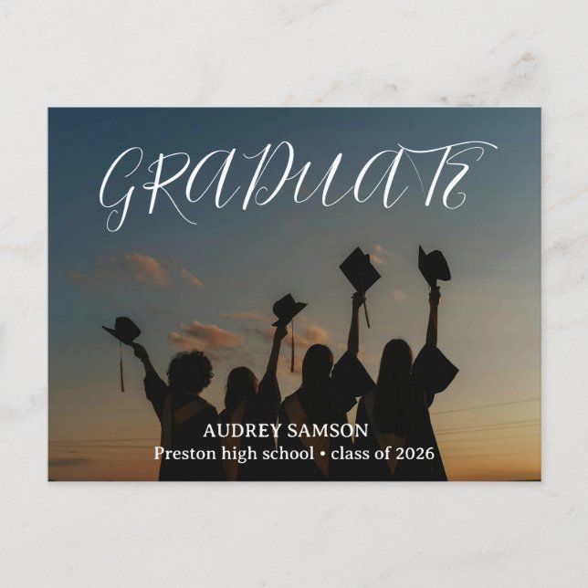 Cartão Postal De Convite Simple Modern Calligraphy Photo Graduation  (Frente)