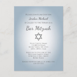 Cartão Postal De Convite Simple Star of David Modern Bar Mitzvah Blue