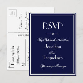 Cartão Postal De Convite Simples Resposta de RSVP de Casamento Azul Marinho