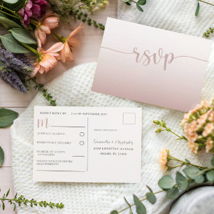 Cartão Postal De Convite Simples RSVP de Casamento em Rosa Dourado