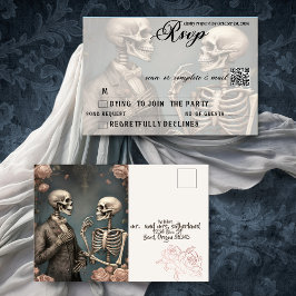 Cartão Postal De Convite Skeleton Casal Til Death Do Us Part RSVP QR