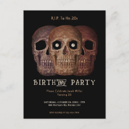 Cartão Postal De Convite Skull Engraçado Brown Gothic Aniversário RIP Para 
