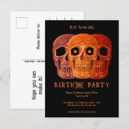 Cartão Postal De Convite Skull Funny Orange Gothic Birthday RIP para seus 2