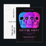 Cartão Postal De Convite Skull Funny Purple Gothic Birthday RIP para seus 2<br><div class="desc">Cabeça de crânio engraçada em laranja preto estilo pop de arte preto no Halloween Festa de aniversário RIP Para seus convites postais dos anos 20. Divertido, aniversário de 30 anos assustador. Três crânios design com olhos paternais. Trendy, única, assustadora, moderna inspirada. Imagem copyright Marg Seregelyi Fotografia.</div>