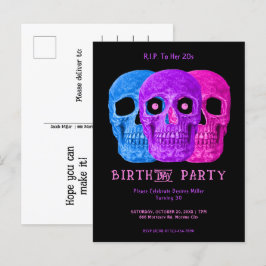 Cartão Postal De Convite Skull Funny Purple Gothic Birthday RIP para seus 2