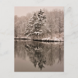 Cartão Postal De Convite Snow Over Lake, Winter Wonderland - Vintage Sepia