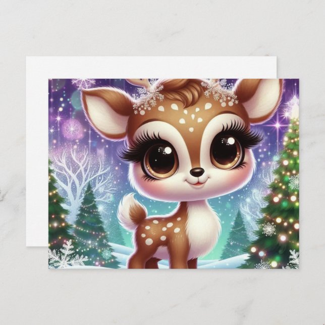 Cartão Postal De Convite Snowflake Sparkle Baby Reindeer (Frente/Verso)