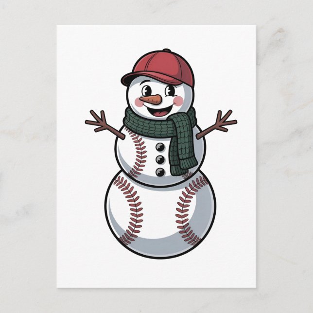 Cartão Postal De Convite Snowman Baseball Papais noeis de Natal Baseball Ba (Frente)