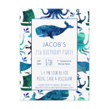 Sob o Mar Aquarela Baleia Náutica