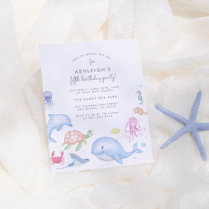 Cartão Postal De Convite Sob o Mar   Festa de Aniversário de Meninos Náutic