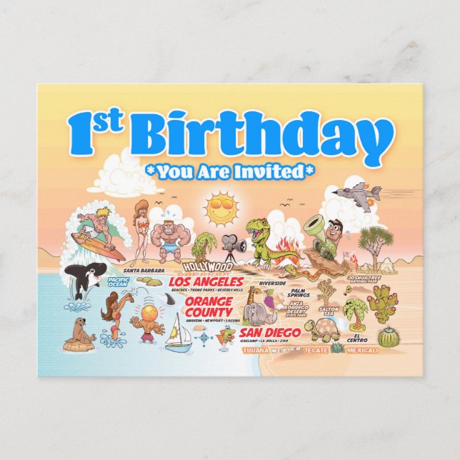 Cartão Postal De Convite SoCal do primeiro aniversario (Frente)