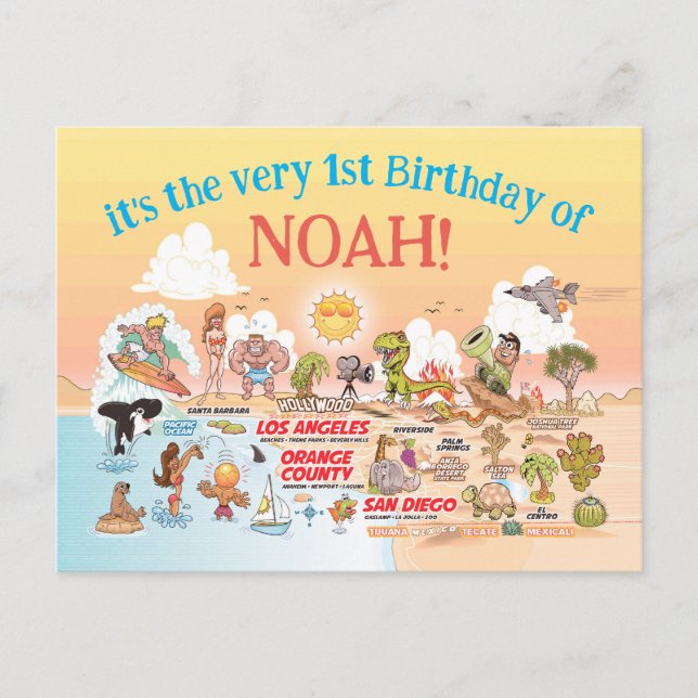 Cartão Postal De Convite SoCal do primeiro aniversario Personalizado (Frente)