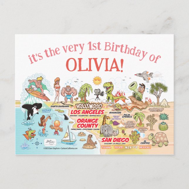 Cartão Postal De Convite SoCal do primeiro aniversario Personalizado (Frente)