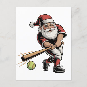 Cartão Postal De Convite Softbol de Natal Jogando Papai Noel Esporte