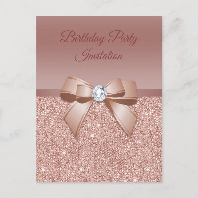 Cartão Postal De Convite Sparkles & Glamor, Festa de aniversário Dourada Ro (Frente)