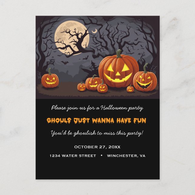 Cartão Postal De Convite Spooky Jack O'lanterns Haunted Halloween Party | (Frente)