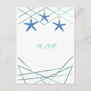 Cartão Postal De Convite Starfish & Modern Line Elegant Beach Weding RSVP