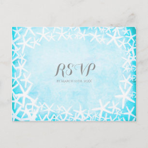 Cartão Postal De Convite Starfish Pintado Aqua Blue Party - RSVP Personaliz