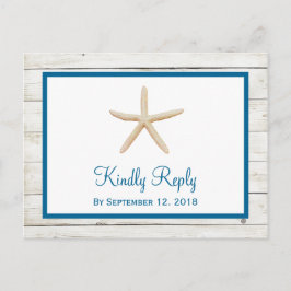 Cartão Postal De Convite Starfish Whitewash Wood Beach Casamento RSVP