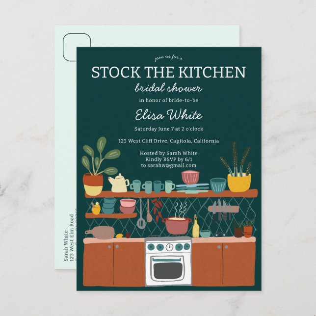 Cartão Postal De Convite STOCK THE KITCHEN Bridal Shower Cute CUSTOM (Frente/Verso)