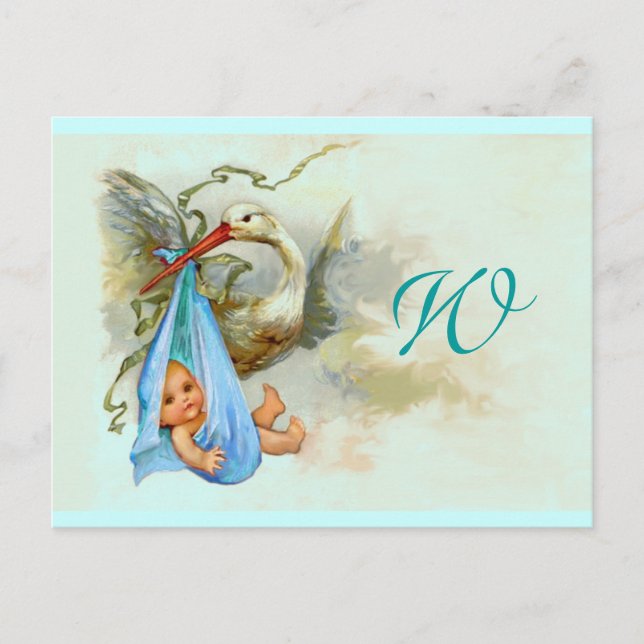 CARTÃO POSTAL DE CONVITE STORK BABY BOY CHÁ 2 (Frente)