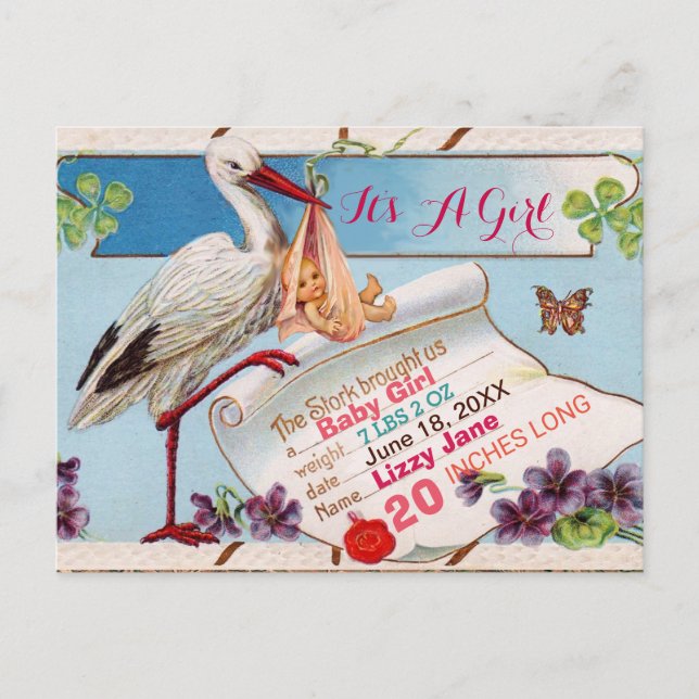 CARTÃO POSTAL DE CONVITE STORK,SHAMROCKS ESTADO DE NASCIMENTO DO CHÁ DE FRA (Frente)