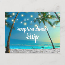 Cartão Postal De Convite String Lights Tropical Beach Reception Janto