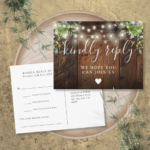 Cartão Postal De Convite String Lights Wood Song Request RSVP Postcard
