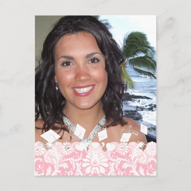 Cartão Postal De Convite Sua Casa Aberta de Graduação Rosa (Frente)