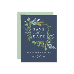 Cartão Postal De Convite Summer Greenery Marinho Guardar Cartão-Postal de