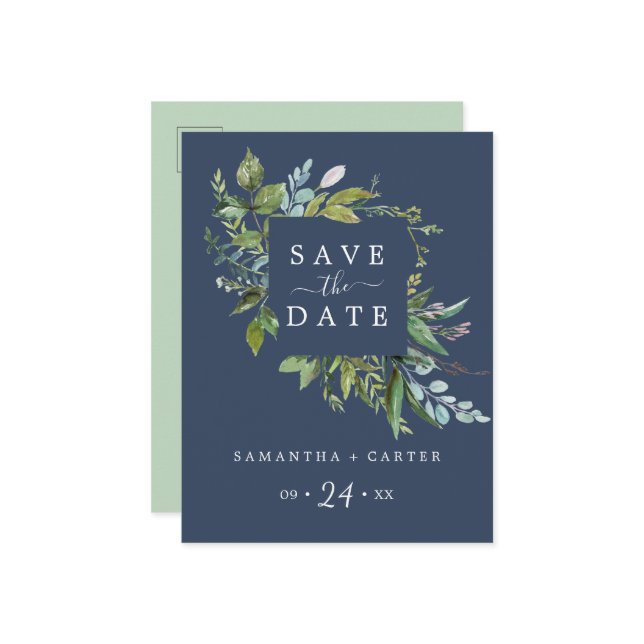 Cartão Postal De Convite Summer Greenery | Marinho Guardar Cartão-Postal de (Frente/Verso In Situ)