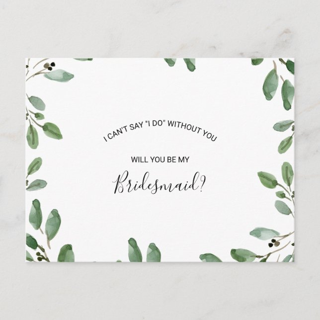 Cartão Postal De Convite Summer Greenery Tropical Eucalyptus Bridesmaid (Frente)