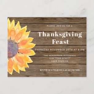 Cartão Postal De Convite Sunflower Barn Wood Janto de Ação de Graças Convit