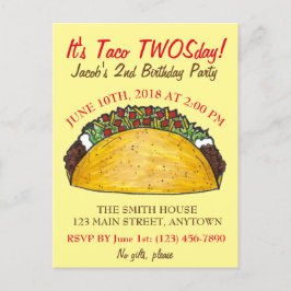 Cartão Postal De Convite Taco TWOSday Terça-feira Festa do segundo aniversá
