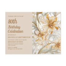 Tan Champagne Floral Feminino Aniversário de 80 an