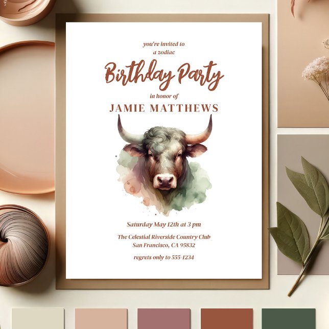 Cartão Postal De Convite Taurus Bull Zodiac Themed Festa de aniversário (Plan Your Taurus Zodiac-Themed Party with Our Collection of Invitations, Decor, and Gifts!)