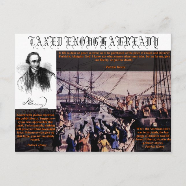 Cartão Postal De Convite Tea Party Patrick Henry (Frente)