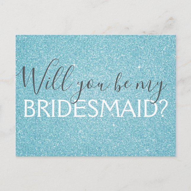 Cartão Postal De Convite Teal Aqua Blue Glitter e Sparkle Bridesmaid (Frente)