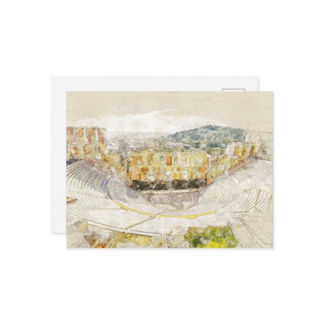 Cartão Postal De Convite Teatro Antigo de Grécia de Atenas (Frente/Verso In Situ)